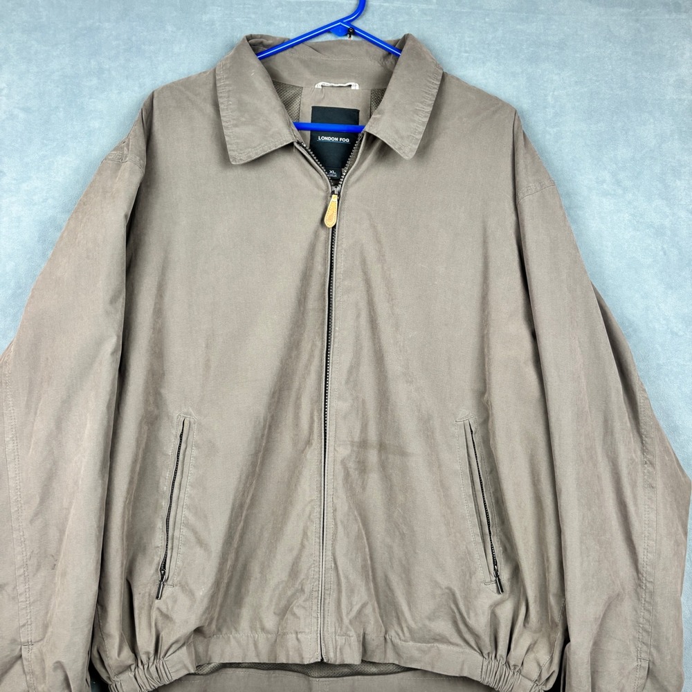 London Fog Mens XL Taupe Brown Harrington Jacket Full Zip Mesh Lined Lightweight
